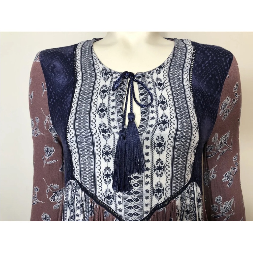 Vintage Havana Peasant Boho Bell Sleeve Navy Blouse - Picture 2 of 8